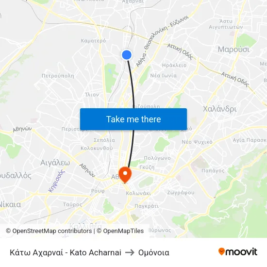 Κάτω Αχαρναί - Kato Acharnai to Ομόνοια map