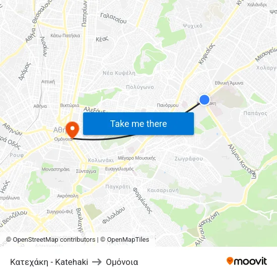 Κατεχάκη - Katehaki to Ομόνοια map