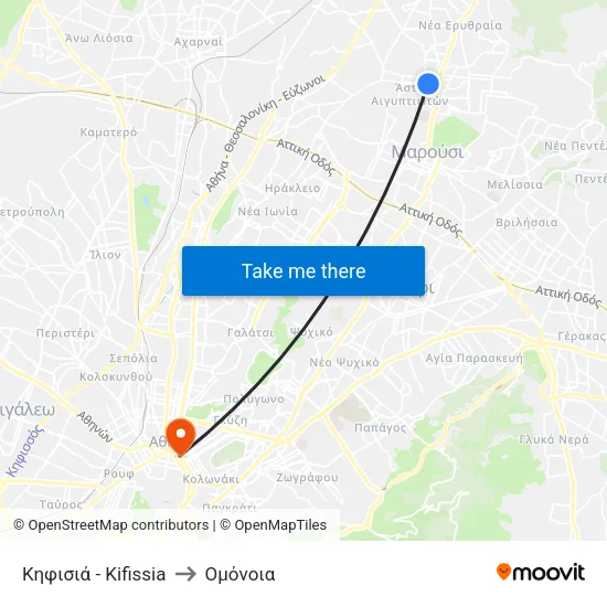 Κηφισιά - Kifissia to Ομόνοια map