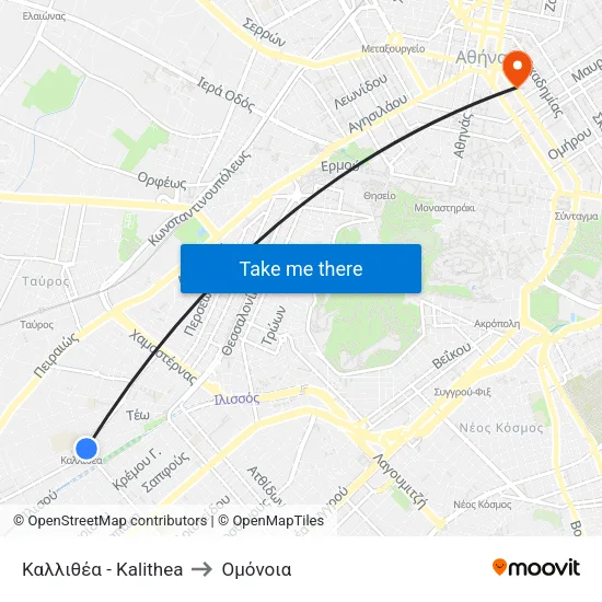 Καλλιθέα - Kalithea to Ομόνοια map