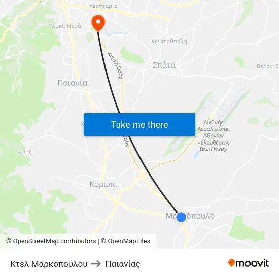 Κτελ Μαρκοπούλου to Παιανίας map