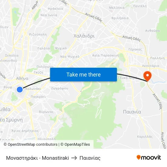 Μοναστηράκι - Monastiraki to Παιανίας map