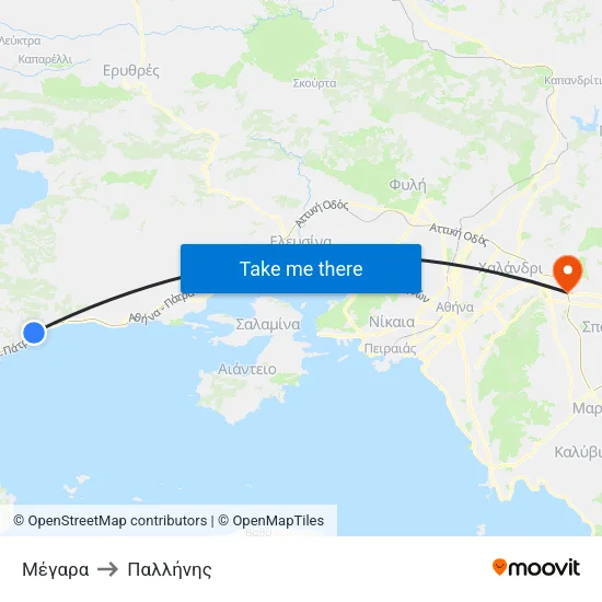 Μέγαρα to Παλλήνης map