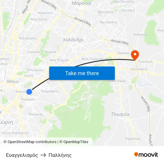 Ευαγγελισμός to Παλλήνης map
