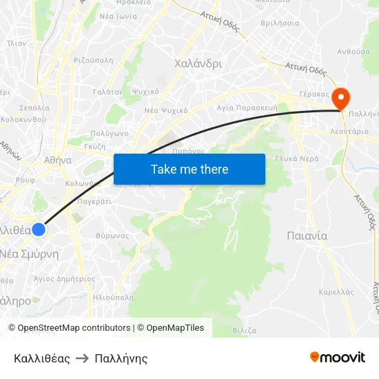 Καλλιθέας to Παλλήνης map