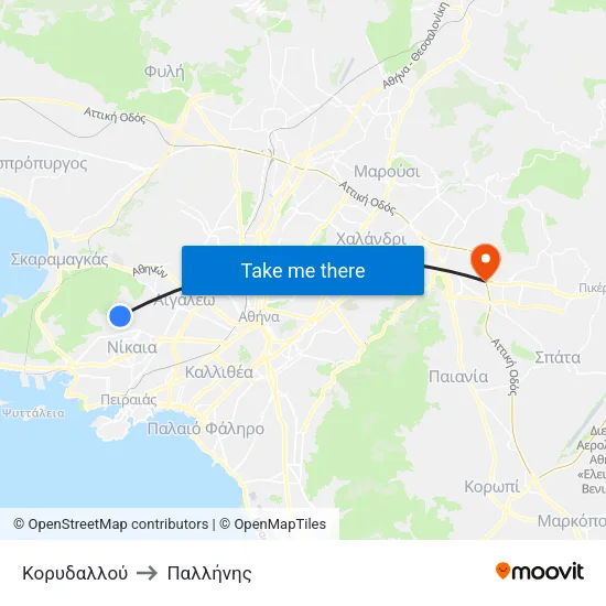 Κορυδαλλού to Παλλήνης map