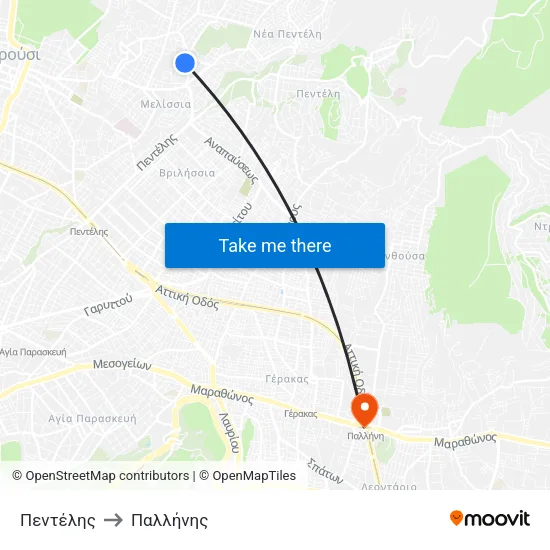 Πεντέλης to Παλλήνης map
