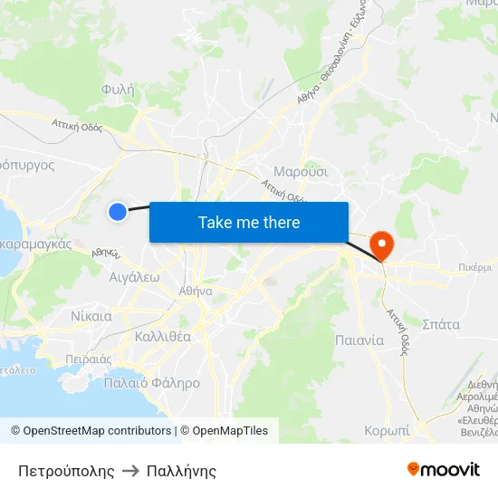 Πετρούπολης to Παλλήνης map