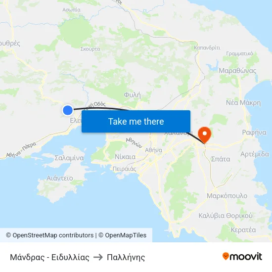 Μάνδρας - Ειδυλλίας to Παλλήνης map