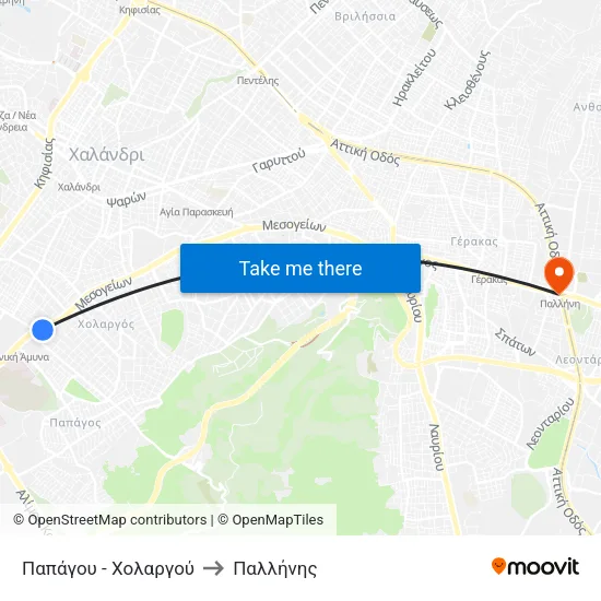 Παπάγου - Χολαργού to Παλλήνης map