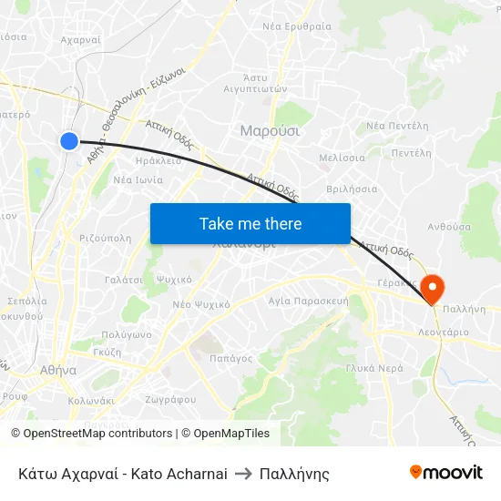 Κάτω Αχαρναί - Kato Acharnai to Παλλήνης map