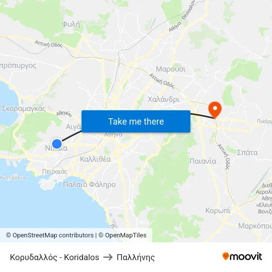 Κορυδαλλός - Koridalos to Παλλήνης map