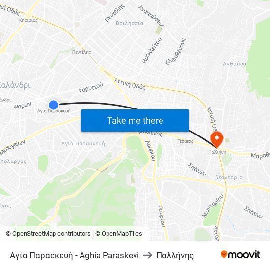 Αγία Παρασκευή - Aghia Paraskevi to Παλλήνης map