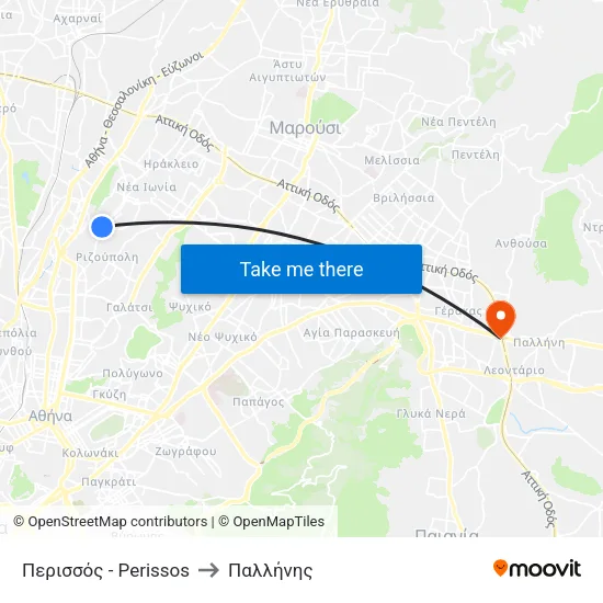 Περισσός - Perissos to Παλλήνης map