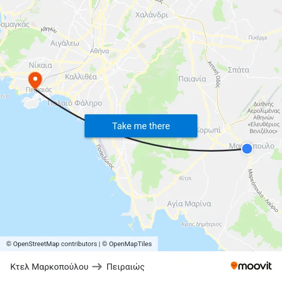 Κτελ Μαρκοπούλου to Πειραιώς map