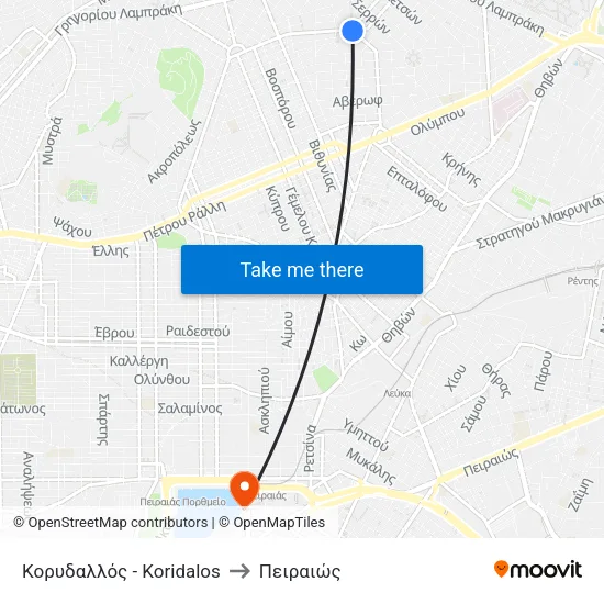 Κορυδαλλός - Koridalos to Πειραιώς map