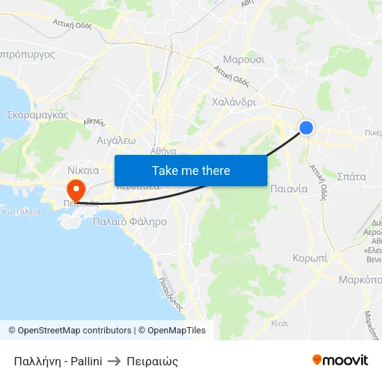 Παλλήνη - Pallini to Πειραιώς map