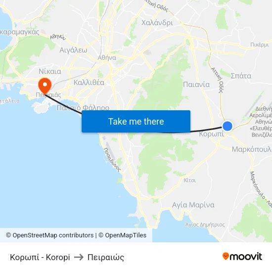 Κορωπί - Koropi to Πειραιώς map