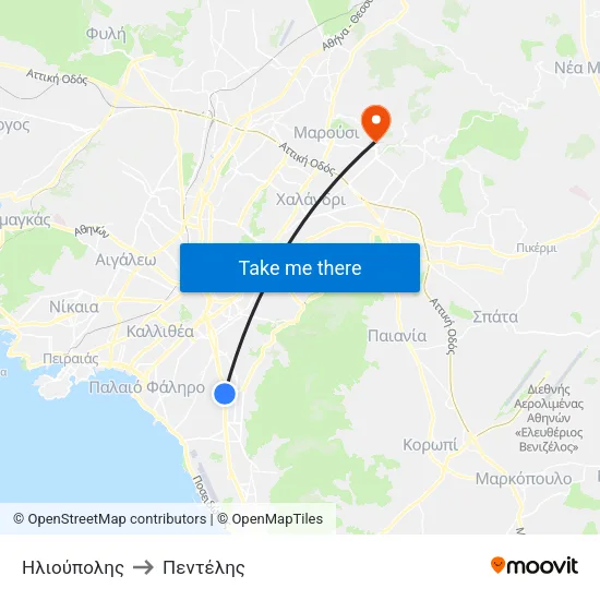Ηλιούπολης to Πεντέλης map