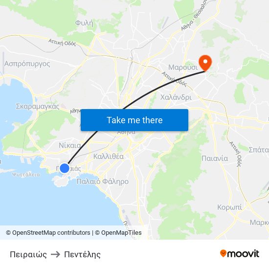 Πειραιώς to Πεντέλης map
