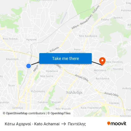 Κάτω Αχαρναί - Kato Acharnai to Πεντέλης map