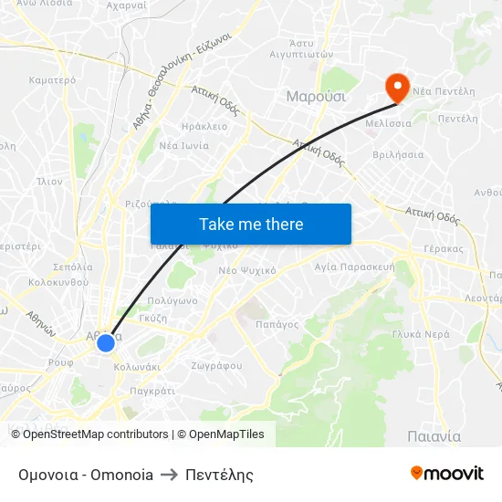 Ομονοια - Omonoia to Πεντέλης map