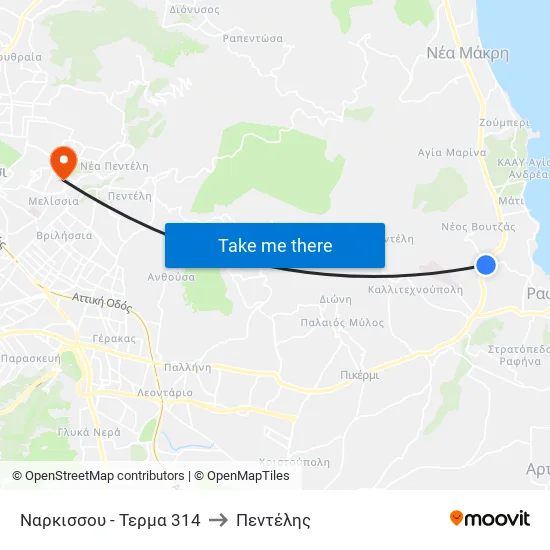 Ναρκισσου - Τερμα 314 to Πεντέλης map