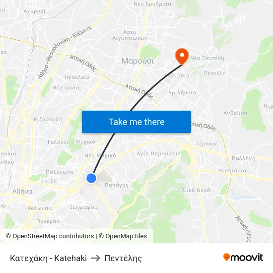 Κατεχάκη - Katehaki to Πεντέλης map