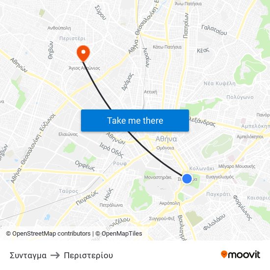 Συνταγμα to Περιστερίου map