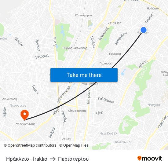 Ηράκλειο - Iraklio to Περιστερίου map