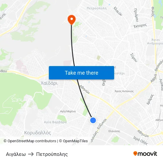Αιγάλεω to Πετρούπολης map