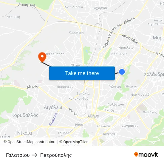 Γαλατσίου to Πετρούπολης map
