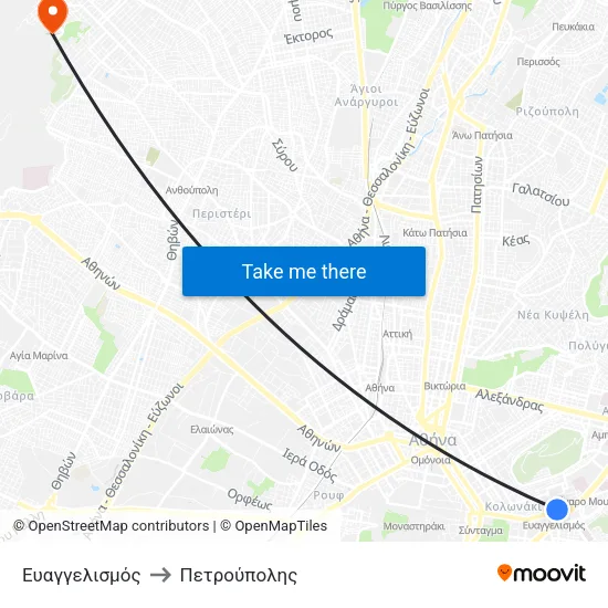 Ευαγγελισμός to Πετρούπολης map
