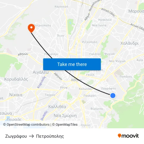 Ζωγράφου to Πετρούπολης map