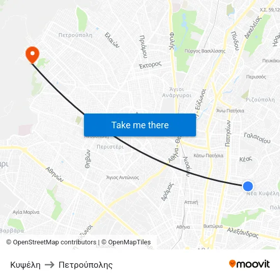 Κυψέλη to Πετρούπολης map