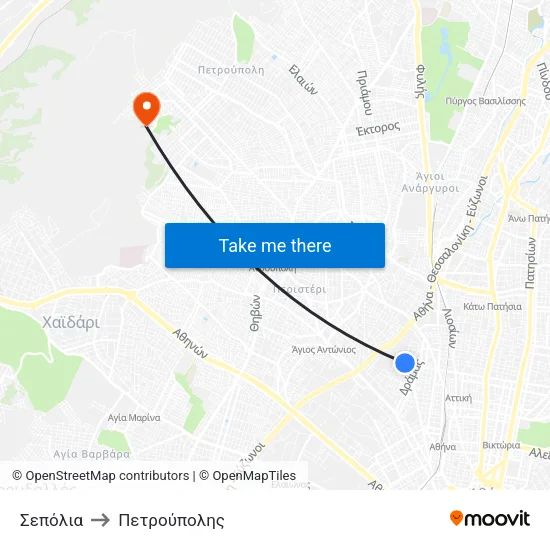 Σεπόλια to Πετρούπολης map