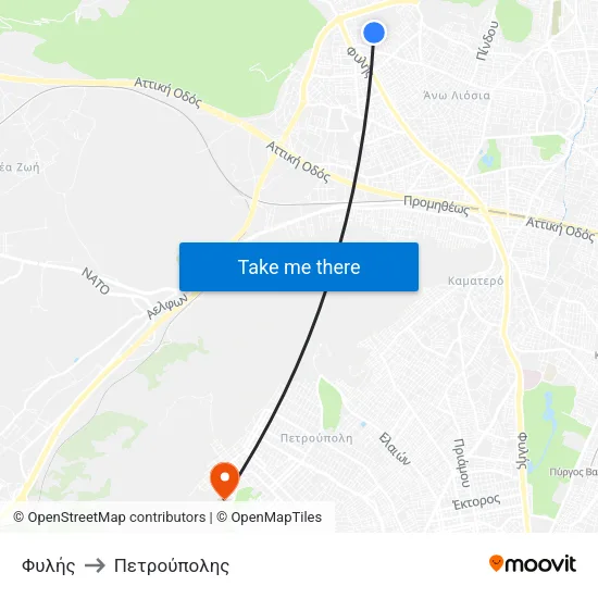 Φυλής to Πετρούπολης map