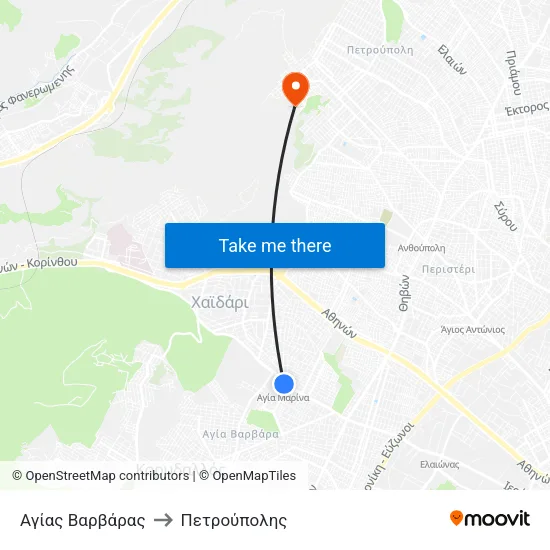 Αγίας Βαρβάρας to Πετρούπολης map