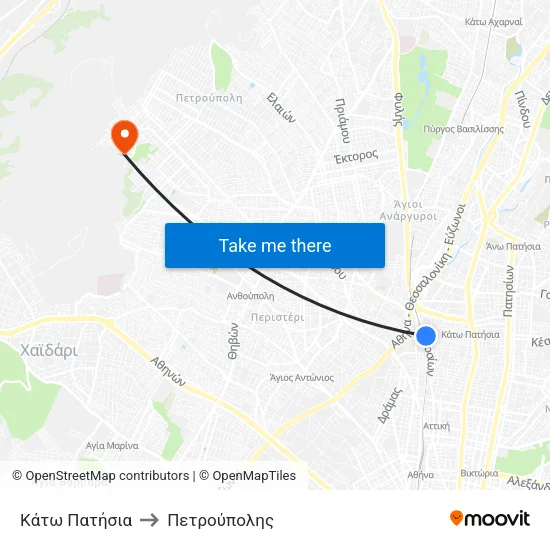 Κάτω Πατήσια to Πετρούπολης map