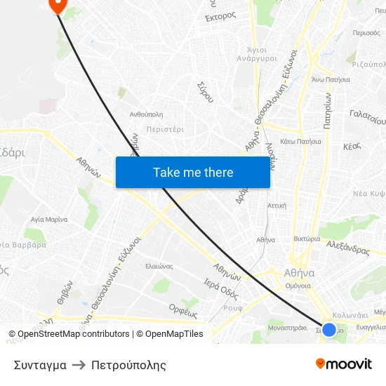 Συνταγμα to Πετρούπολης map