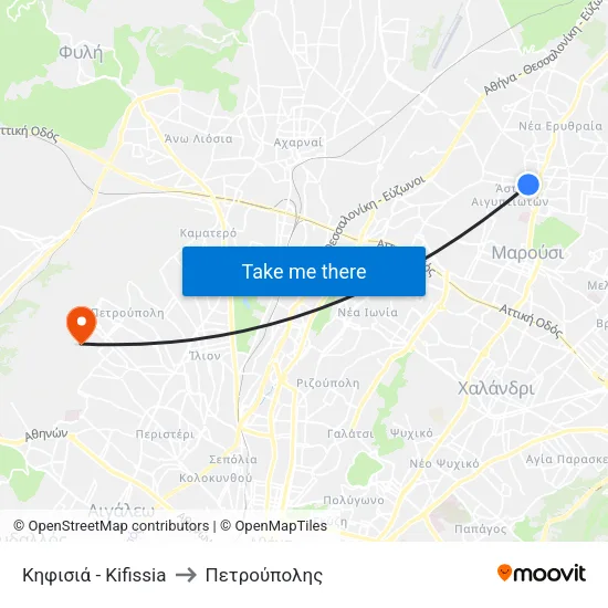 Κηφισιά - Kifissia to Πετρούπολης map