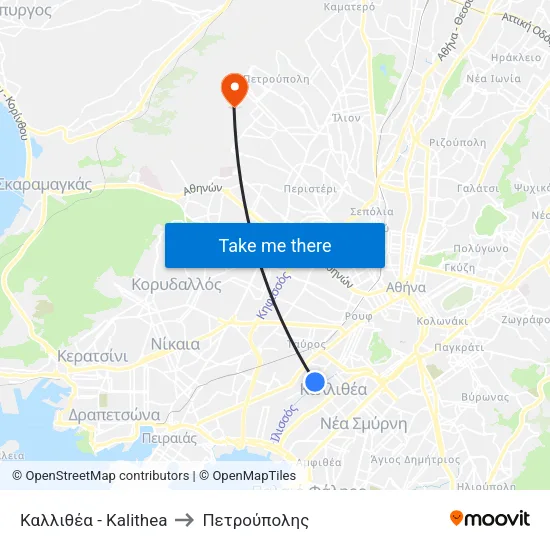 Καλλιθέα - Kalithea to Πετρούπολης map