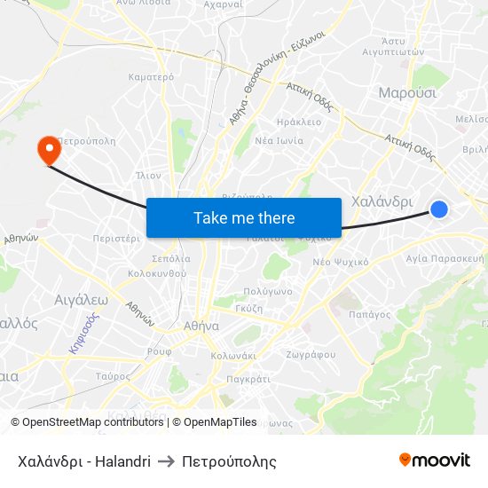 Χαλάνδρι - Halandri to Πετρούπολης map