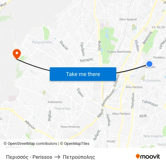 Περισσός - Perissos to Πετρούπολης map