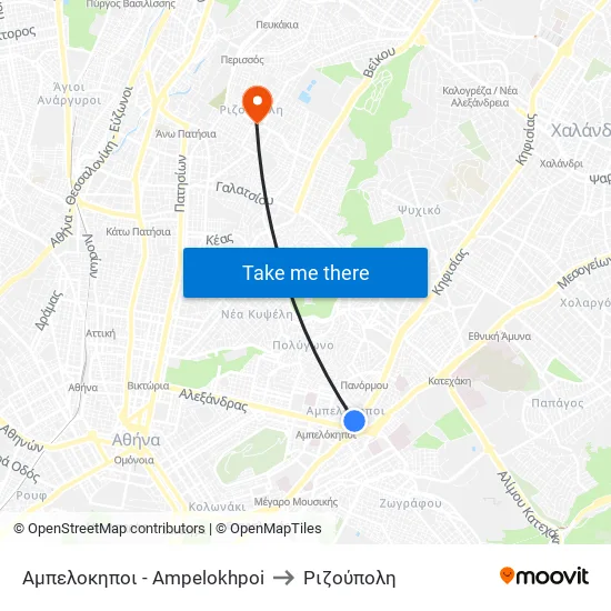 Αμπελοκηποι - Ampelokhpoi to Ριζούπολη map