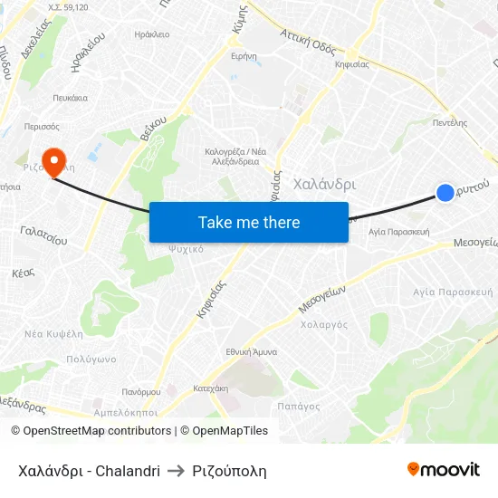 Χαλάνδρι - Chalandri to Ριζούπολη map