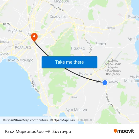 Κτελ Μαρκοπούλου to Σύνταγμα map