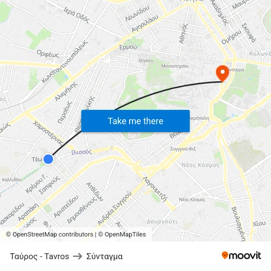 Ταύρος - Tavros to Σύνταγμα map