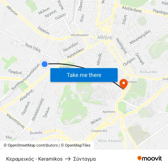 Κεραμεικός - Keramikos to Σύνταγμα map