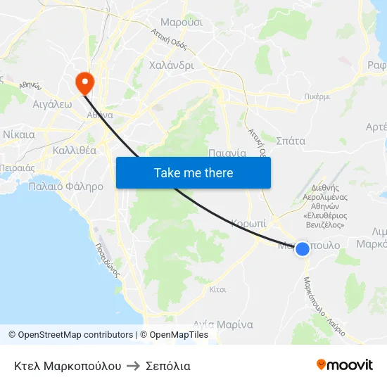 Κτελ Μαρκοπούλου to Σεπόλια map